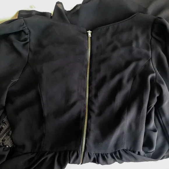 Gianni Bini Black Sequin Hi-Low Cocktail Dress | Long Sleeve | Size 5 - Picture 6 of 10